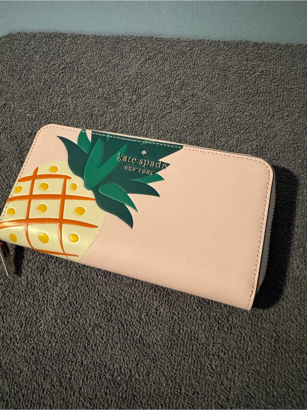 kate spade Pink Zip-Around Wallet with Pineapple Appliqué